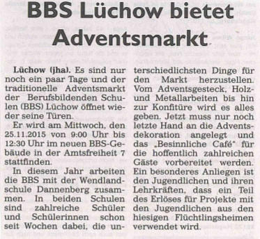 BBS Luechow bietet Adventsmarkt